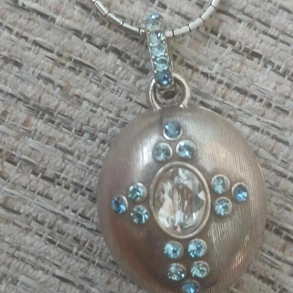 Brighton Surrender Crysyal Necklace Reversible Blue Locket Messages With Case - Picture 4 of 9